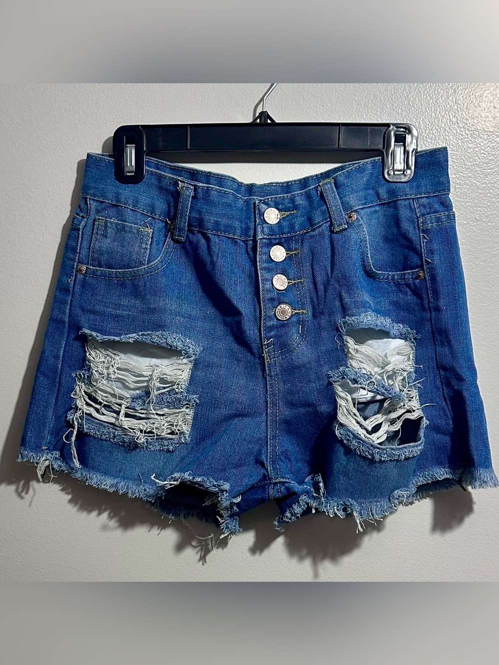 Distressed Blue Denim Shorts Classic Button Front Size S (1139)